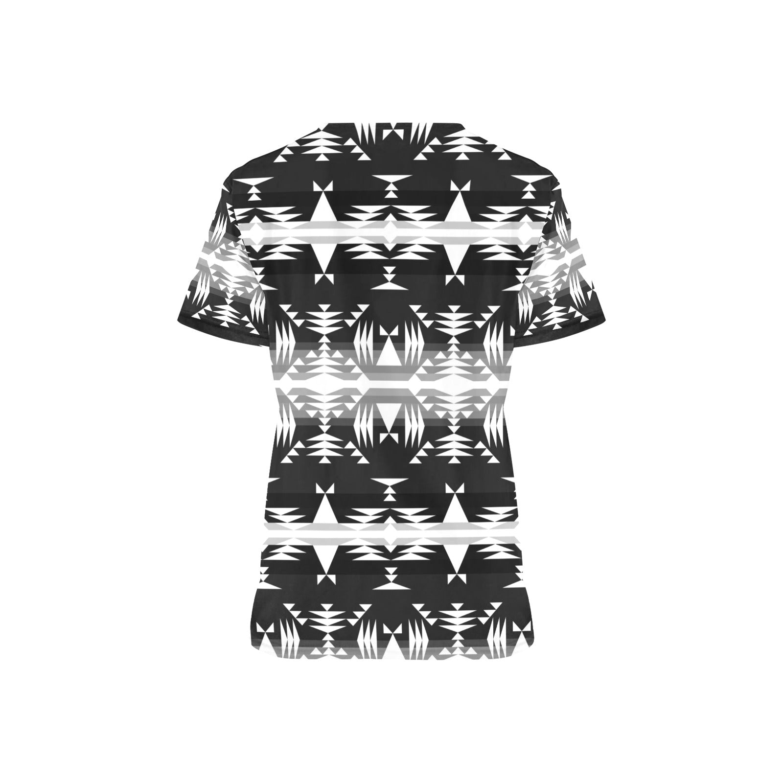 Between the Mountains Black and White All Over Print Scrub Top Scrub Top e-joyer 