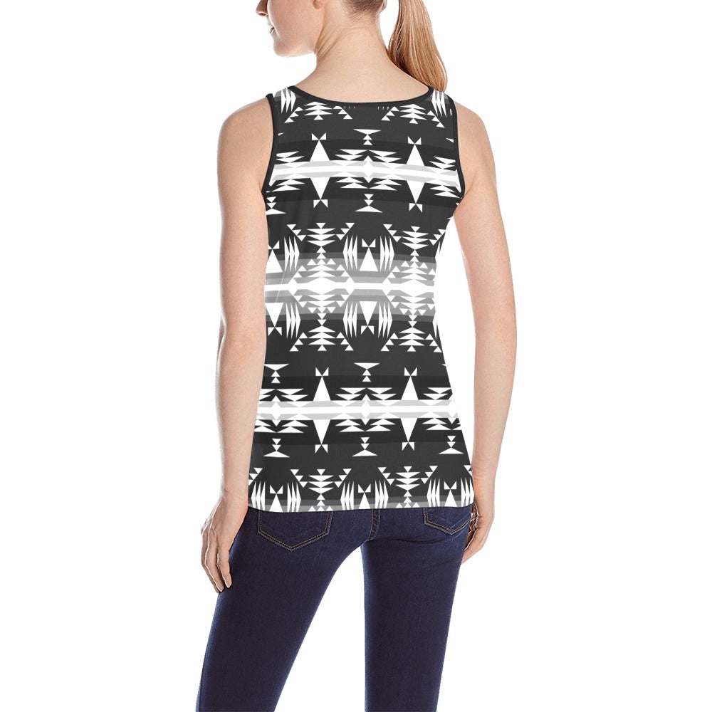 Between the Mountains Black and White All Over Print Tank Top for Women (Model T43) All Over Print Tank Top for Women (T43) e-joyer 