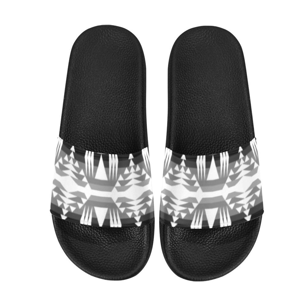 Between the Mountains Black and White Men's Slide Sandals (Model 057) Men's Slide Sandals (057) e-joyer 