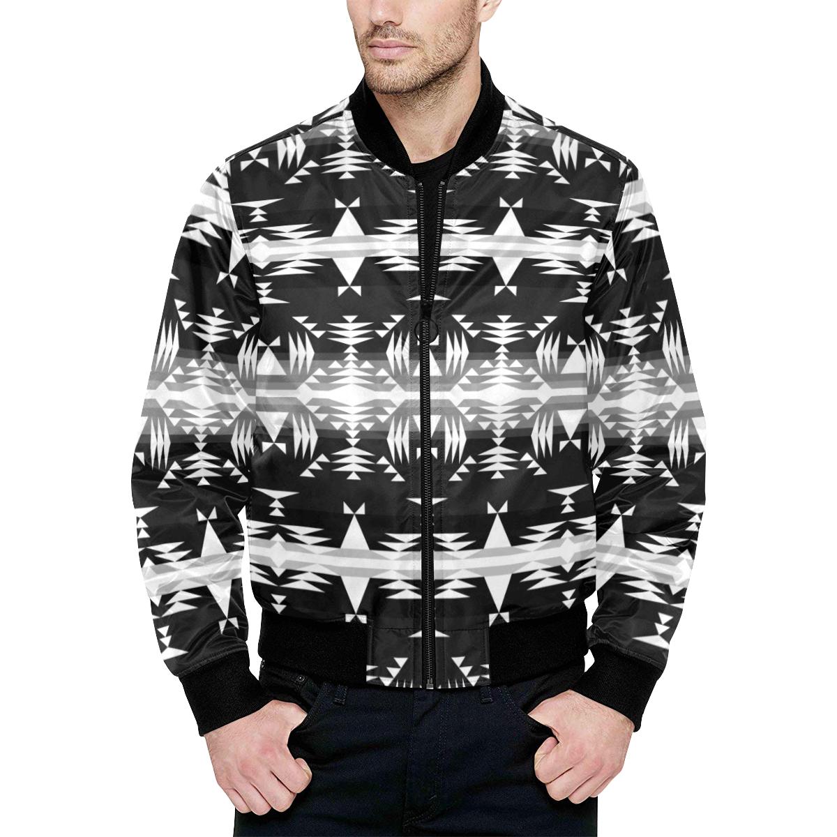 Between the Mountains Black and White Unisex Heavy Bomber Jacket with Quilted Lining All Over Print Quilted Jacket for Men (H33) e-joyer 