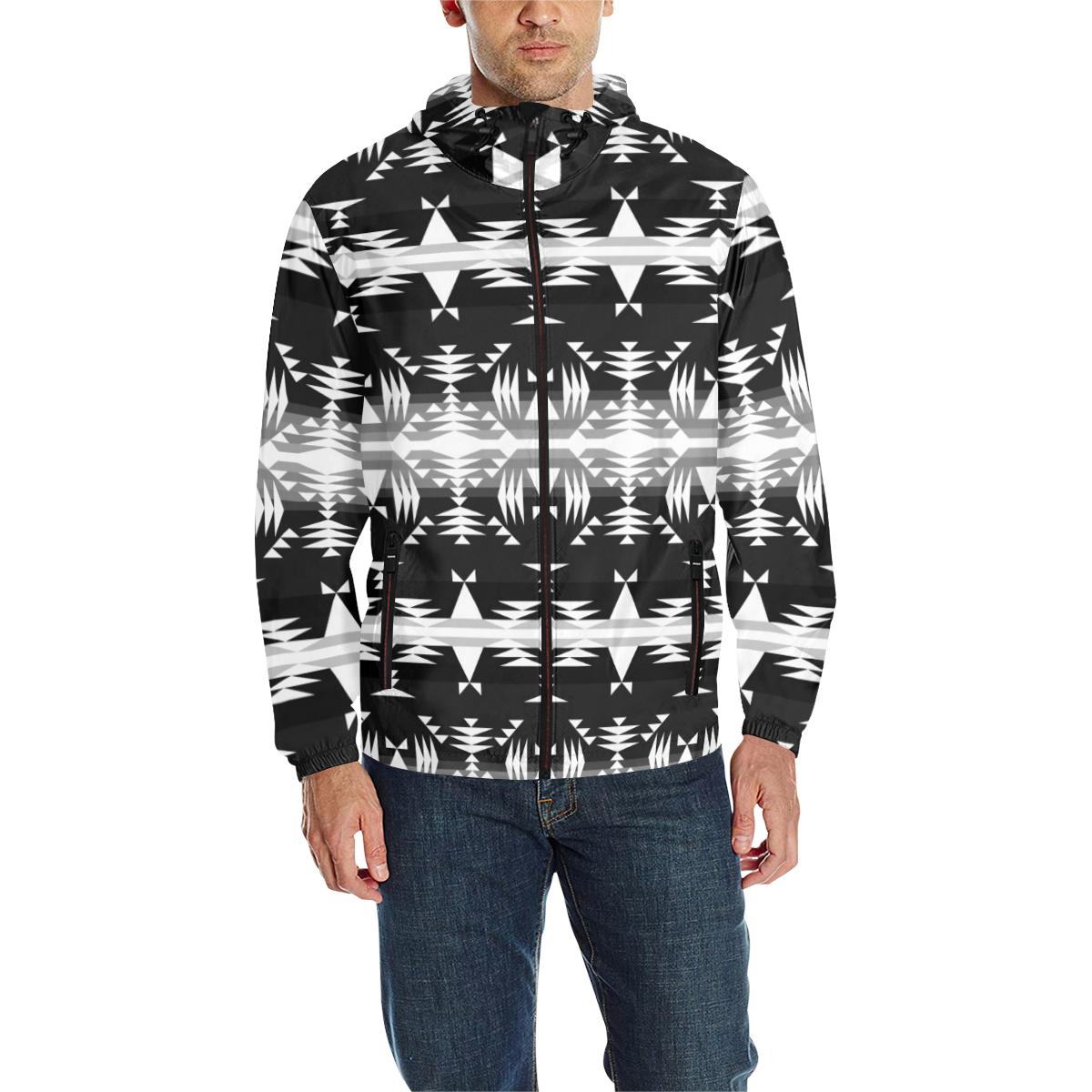 Between the Mountains Black and White Unisex Quilted Coat All Over Print Quilted Windbreaker for Men (H35) e-joyer 