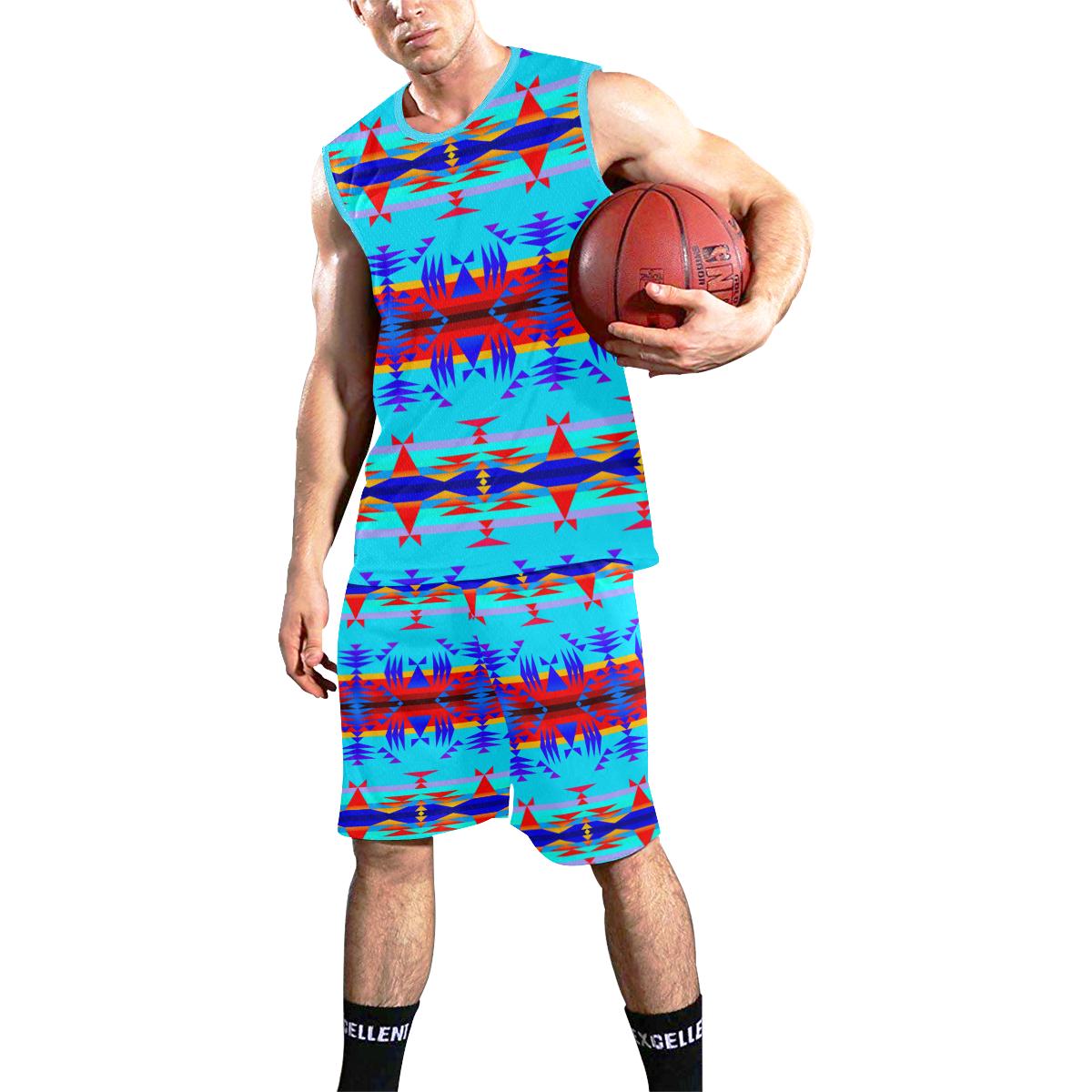 Between the Mountains Blue All Over Print Basketball Uniform Basketball Uniform e-joyer 