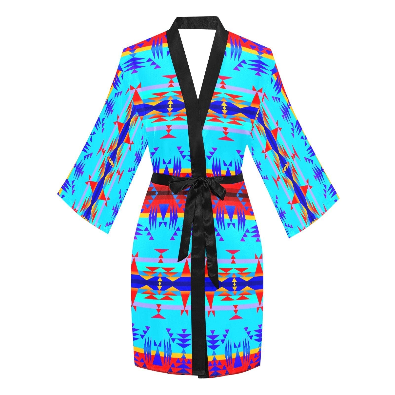 Between the Mountains Blue Long Sleeve Kimono Robe Long Sleeve Kimono Robe e-joyer 