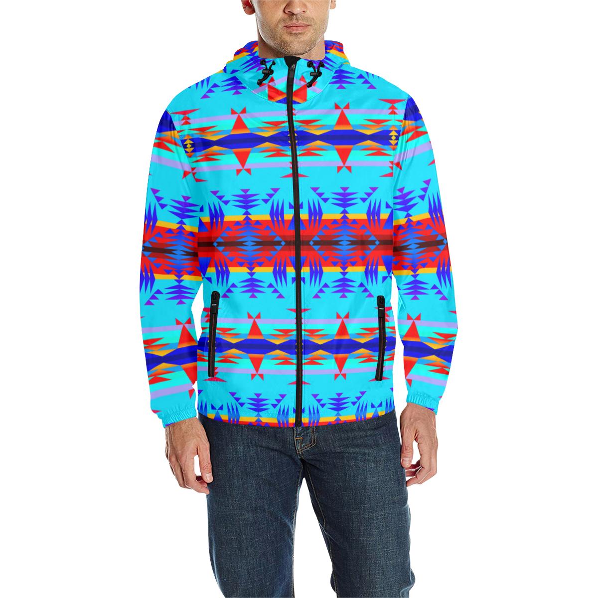 Between the Mountains Blue Unisex Quilted Coat All Over Print Quilted Windbreaker for Men (H35) e-joyer 