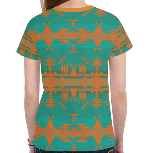 Between the Mountains Deep Lake Orange New All Over Print T-shirt for Women (Model T45) New All Over Print T-shirt for Women (T45) e-joyer 