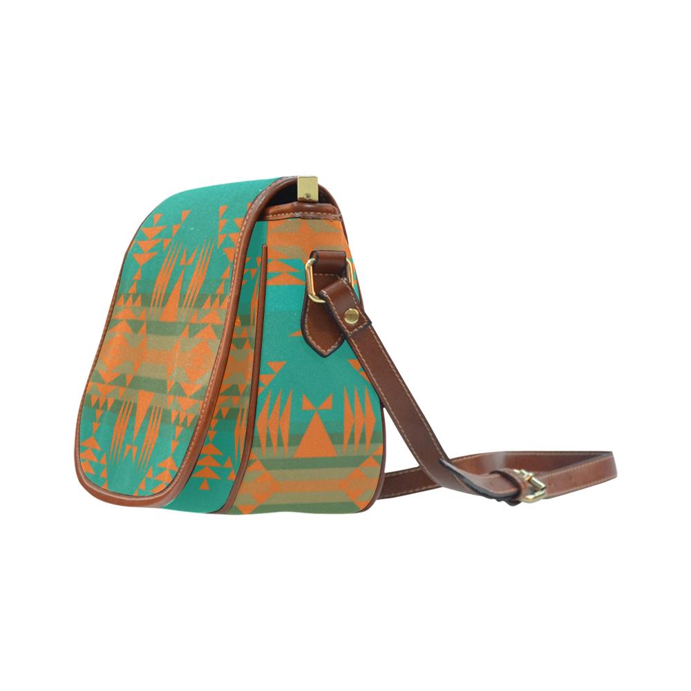 Between the Mountains Deep Lake Orange Saddle Bag/Small (Model 1649) Full Customization Saddle Bag/Small (Full Customization) e-joyer 