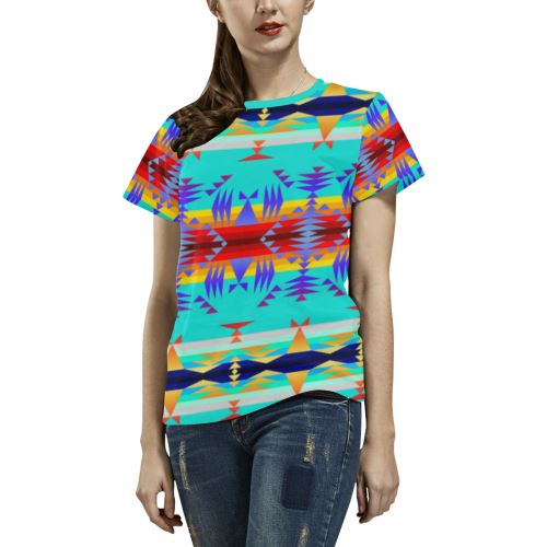 Between the Mountains Fire All Over Print T-shirt for Women/Large Size (USA Size) (Model T40) All Over Print T-Shirt for Women/Large (T40) e-joyer 