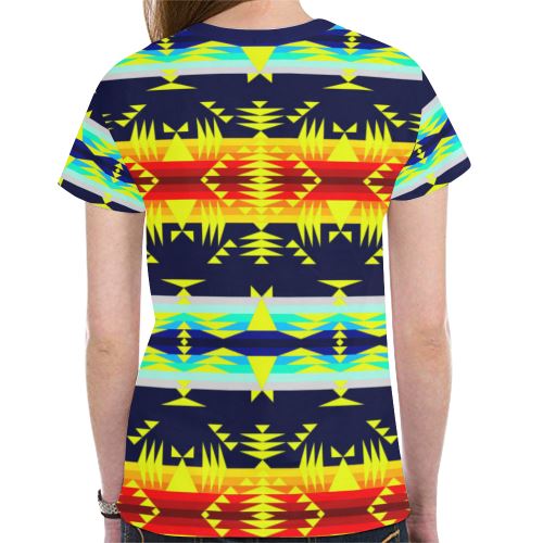 Between the Mountains Navy Yellow New All Over Print T-shirt for Women (Model T45) New All Over Print T-shirt for Women (T45) e-joyer 