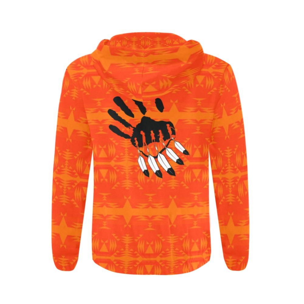 Between the Mountains Orange A feather for each All Over Print Full Zip Hoodie for Men (Model H14) All Over Print Full Zip Hoodie for Men (H14) e-joyer 