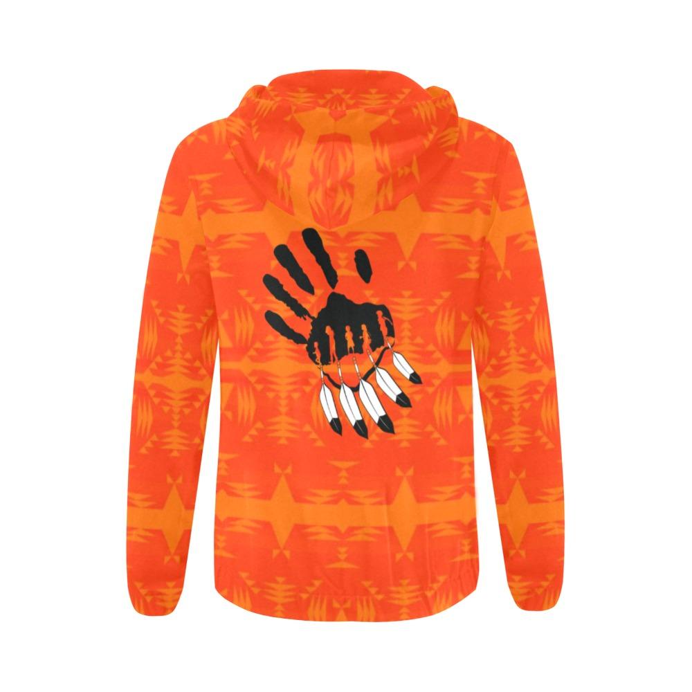 Between the Mountains Orange A feather for each All Over Print Full Zip Hoodie for Women (Model H14) All Over Print Full Zip Hoodie for Women (H14) e-joyer 