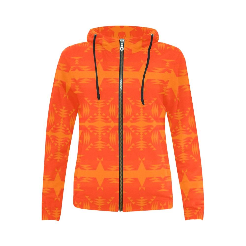 Between the Mountains Orange All Over Print Full Zip Hoodie for Women (Model H14) All Over Print Full Zip Hoodie for Women (H14) e-joyer 