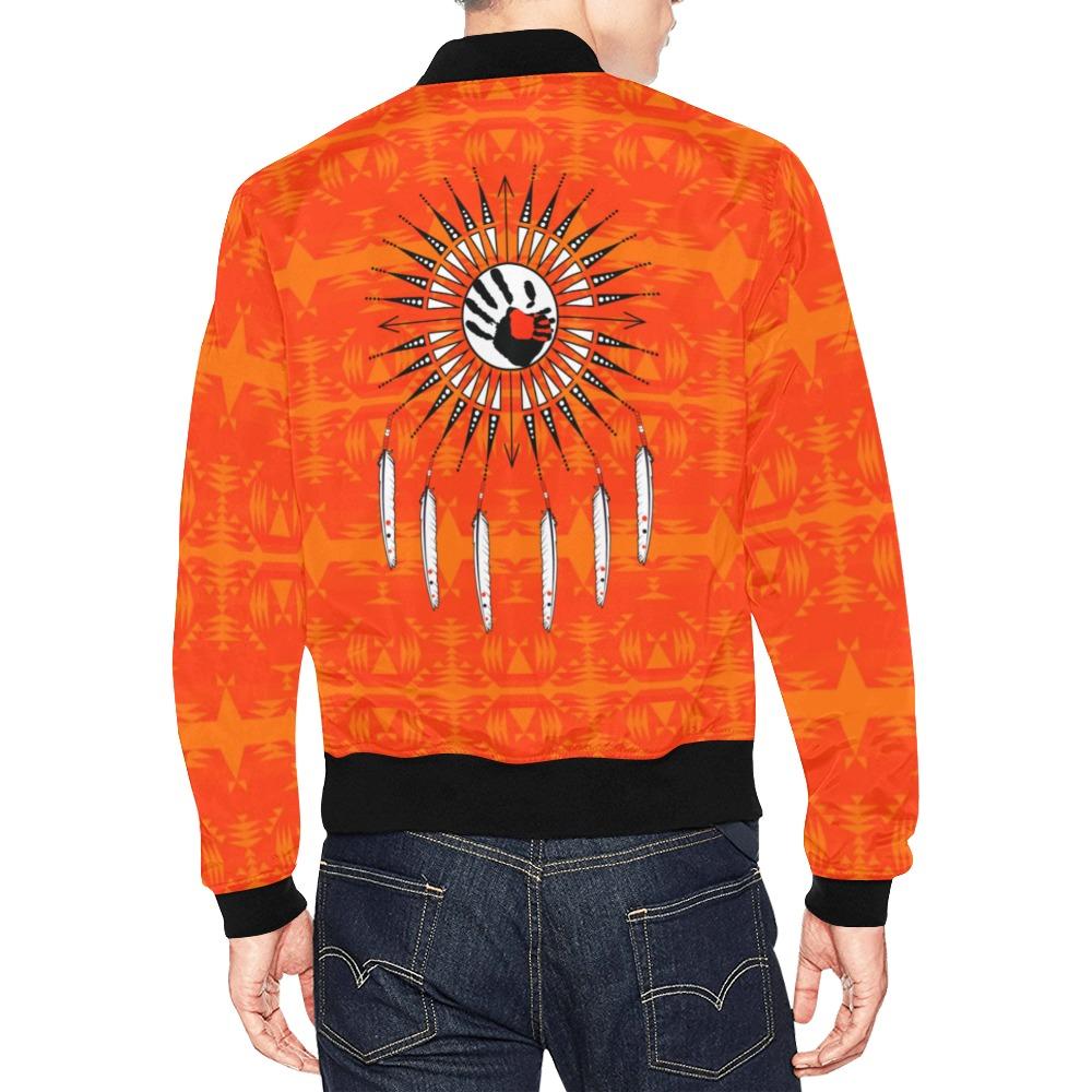 Between the Mountains Orange Feather Directions All Over Print Bomber Jacket for Men (Model H19) All Over Print Bomber Jacket for Men (H19) e-joyer 