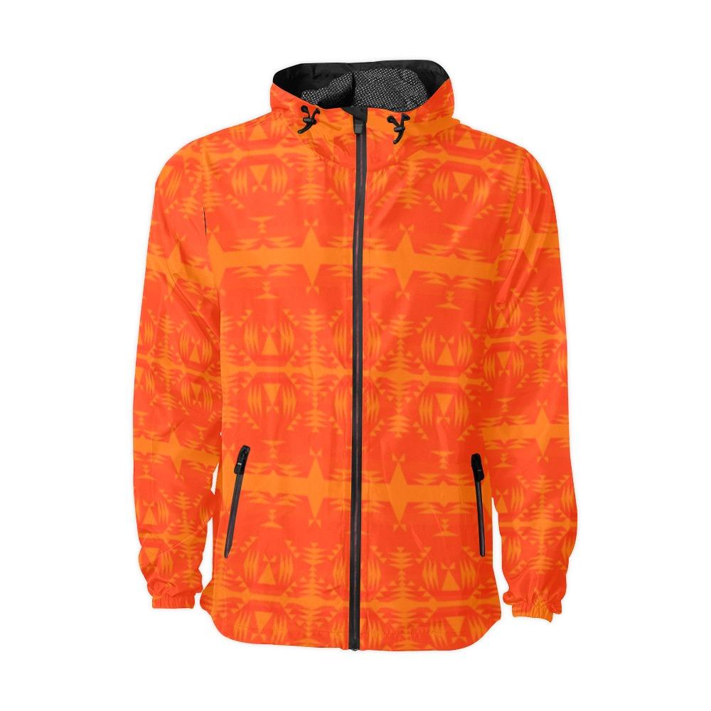 Between the Mountains Orange Feather Directions Unisex All Over Print Windbreaker (Model H23) All Over Print Windbreaker for Men (H23) e-joyer 