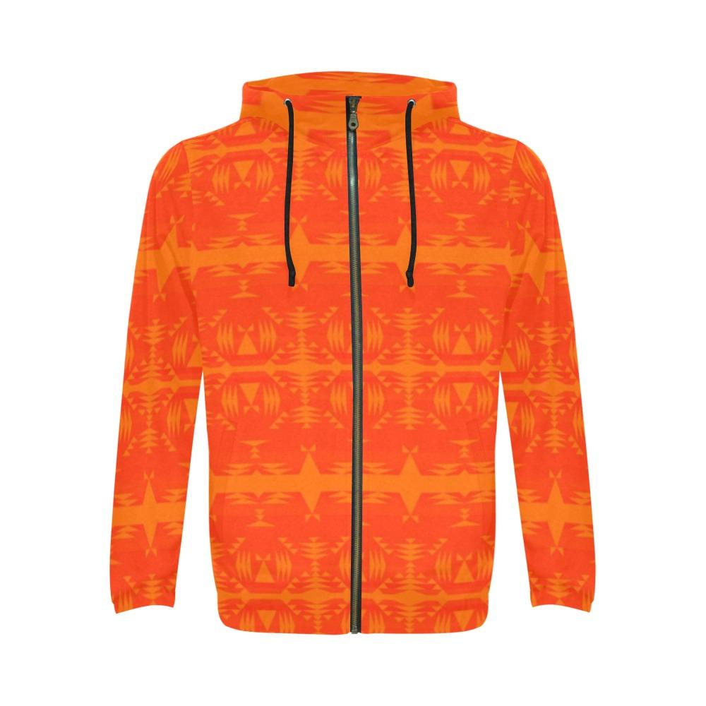 Between the Mountains Orange Orange Carrying Their Prayers All Over Print Full Zip Hoodie for Men (Model H14) All Over Print Full Zip Hoodie for Men (H14) e-joyer 