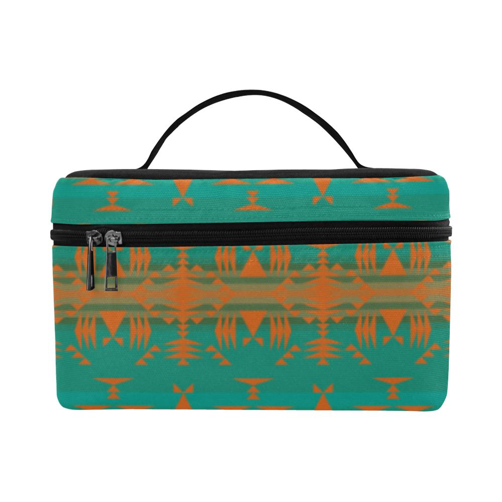 Between the Mountains Teal Orange Cosmetic Bag/Large (Model 1658) Cosmetic Bag e-joyer 