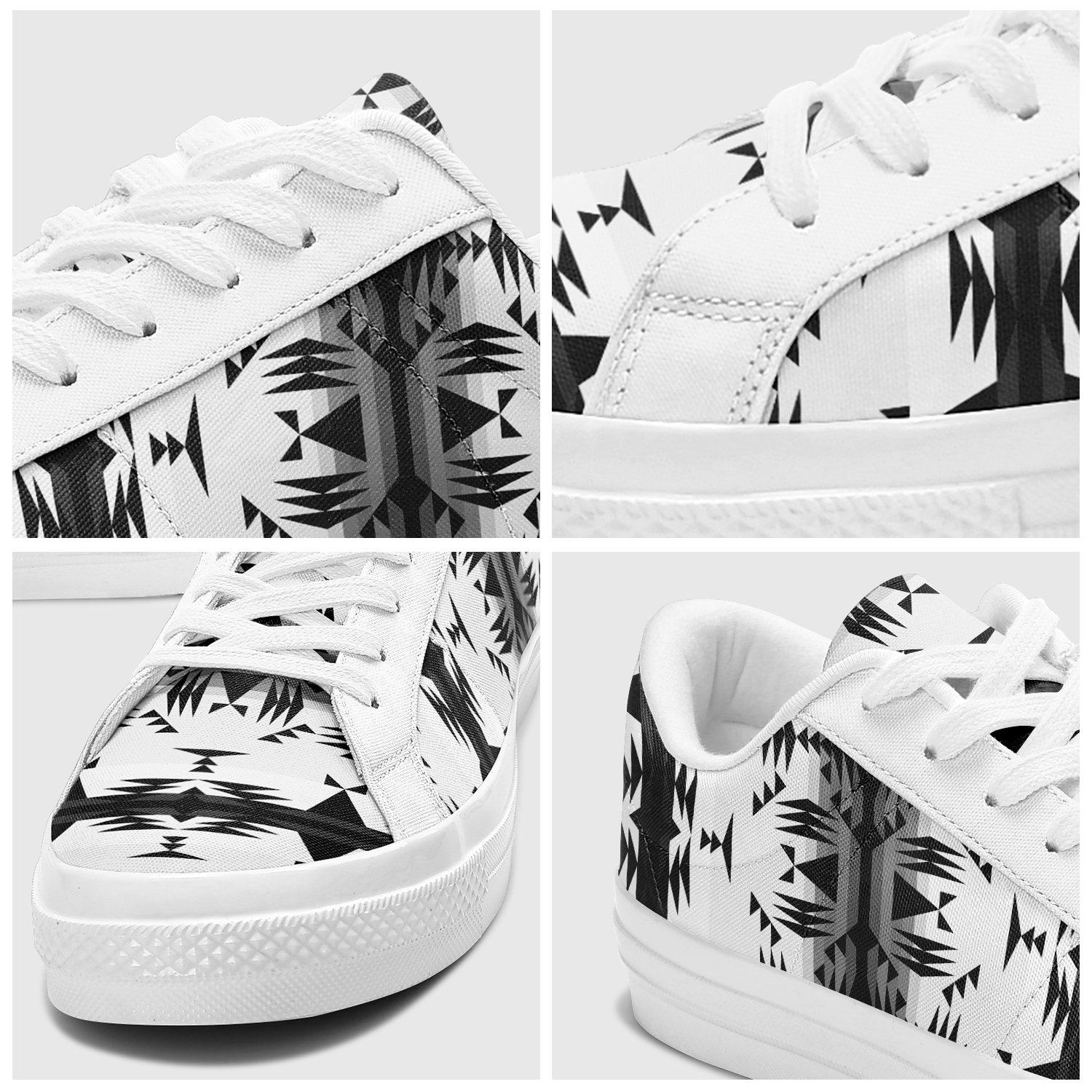 Between the Mountains White and Black Aapisi Low Top Canvas Shoes White Sole 49 Dzine 