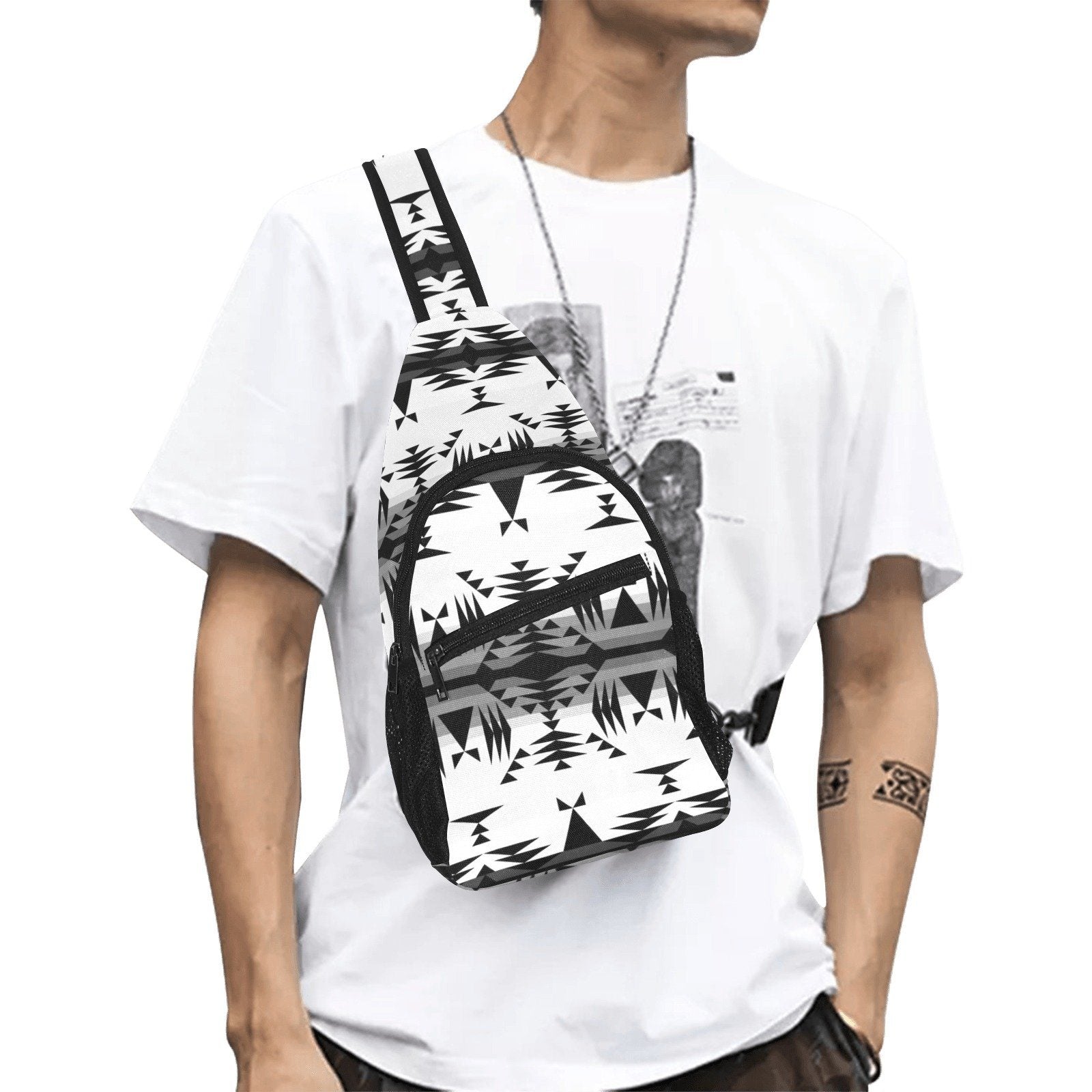 Between the Mountains White and Black All Over Print Chest Bag (Model 1719) All Over Print Chest Bag (1719) e-joyer 