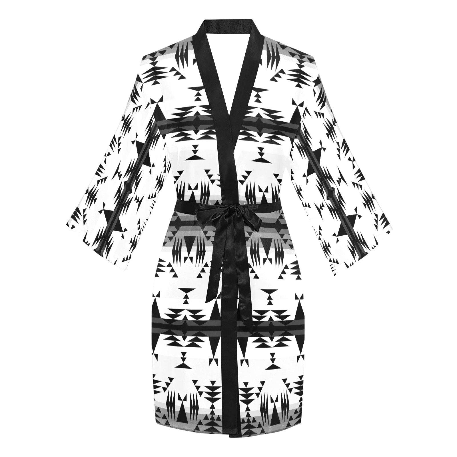 Between the Mountains White and Black Long Sleeve Kimono Robe Long Sleeve Kimono Robe e-joyer 