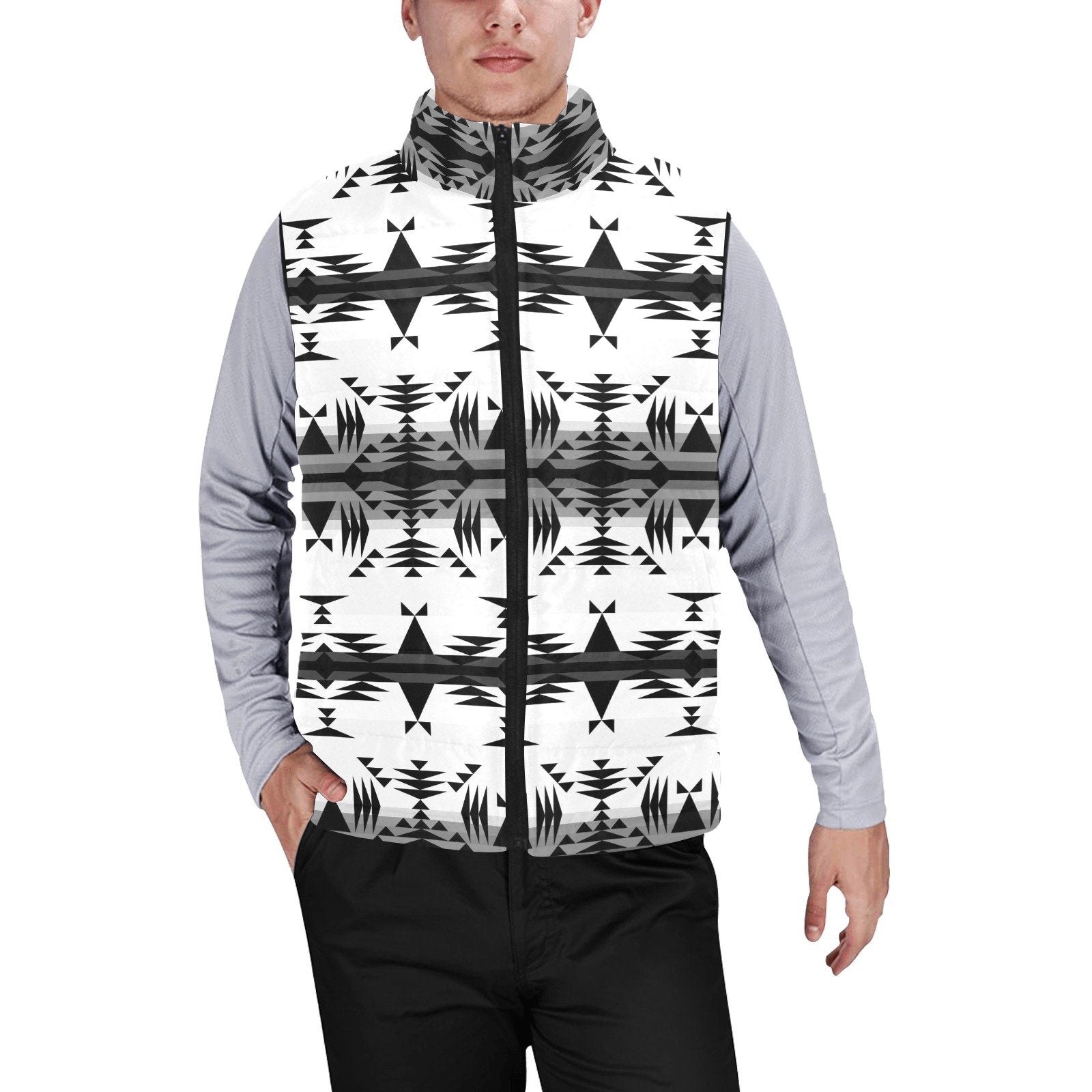 Between the Mountains White and Black Men's Padded Vest Jacket (Model H44) Men's Padded Vest Jacket (H44) e-joyer 