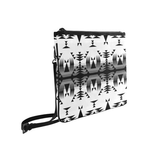 Between the Mountains White and Black Slim Clutch Bag (Model 1668) Slim Clutch Bags (1668) e-joyer 