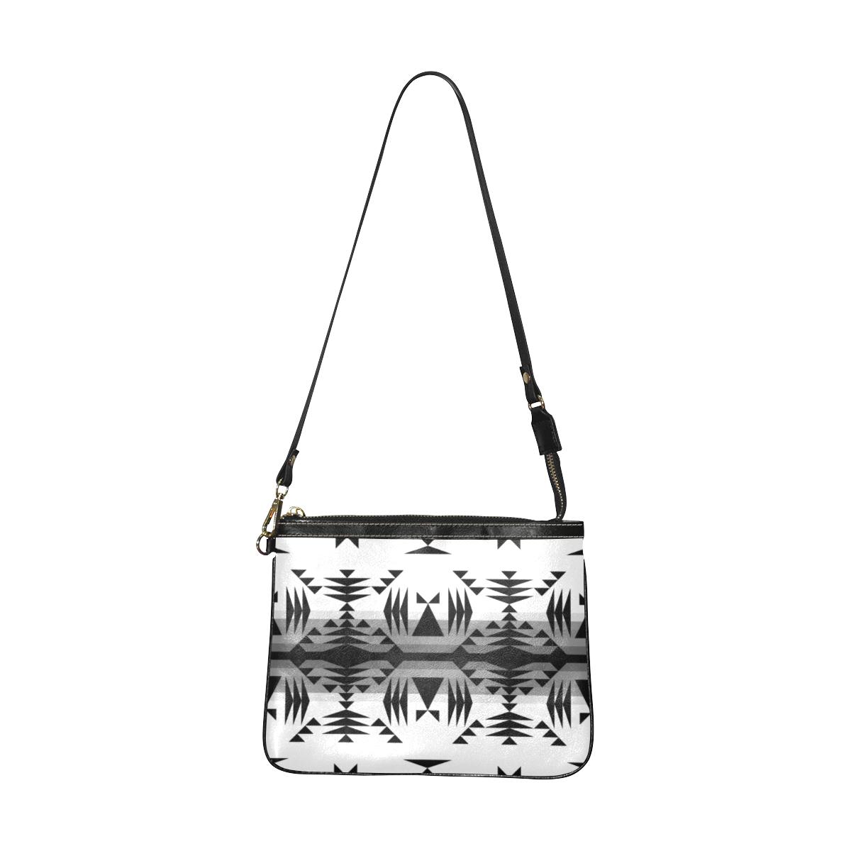 Between the Mountains White and Black Small Shoulder Bag (Model 1710) Small Shoulder Bag (1710) e-joyer 