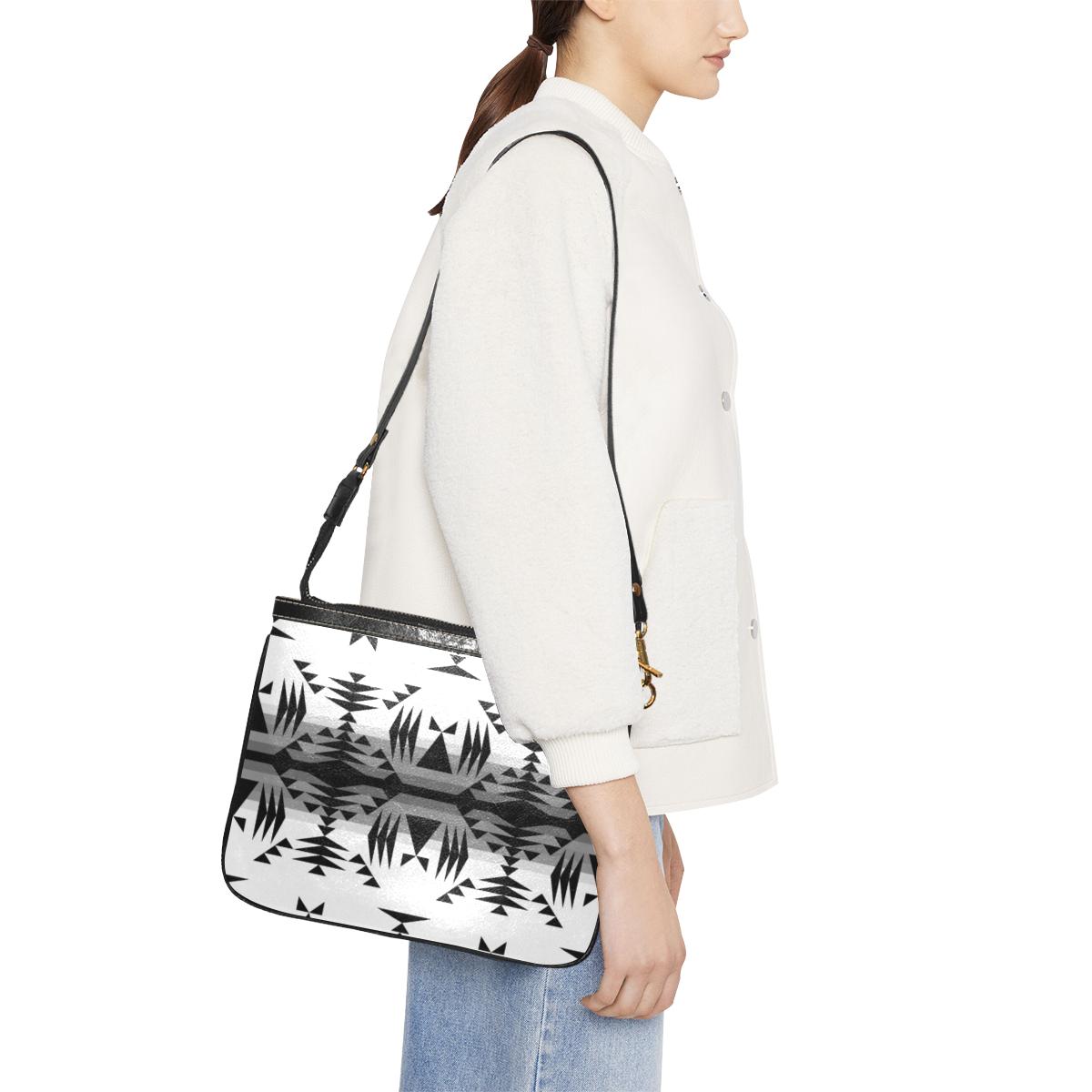 Between the Mountains White and Black Small Shoulder Bag (Model 1710) Small Shoulder Bag (1710) e-joyer 