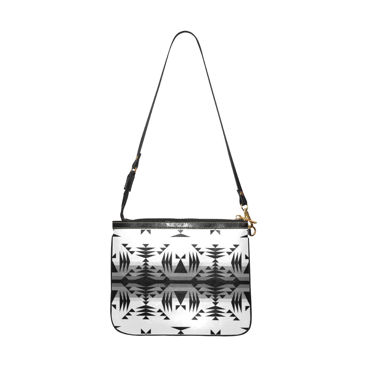 Between the Mountains White and Black Small Shoulder Bag (Model 1710) Small Shoulder Bag (1710) e-joyer 