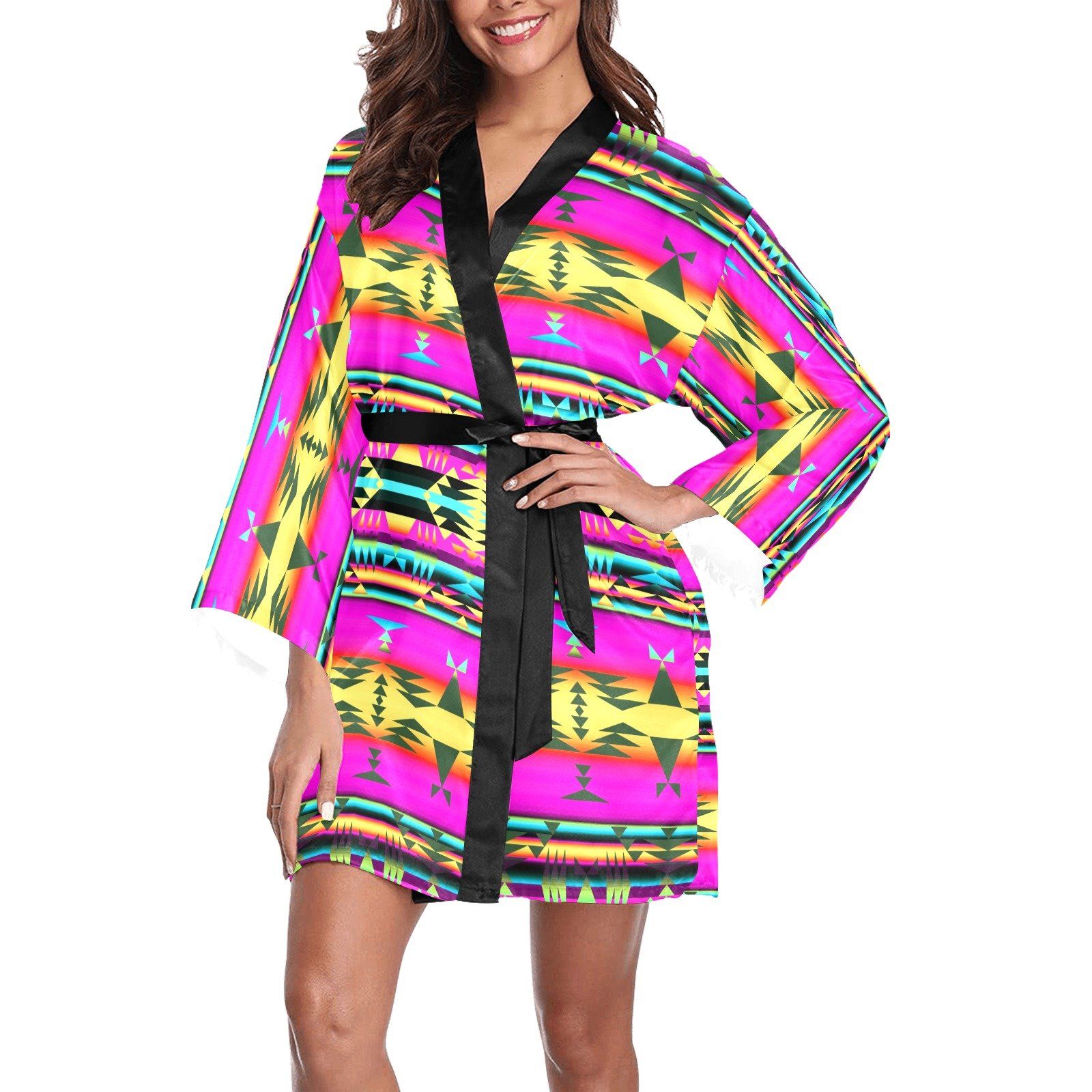 Between the Sunset Mountains Long Sleeve Kimono Robe Long Sleeve Kimono Robe e-joyer 