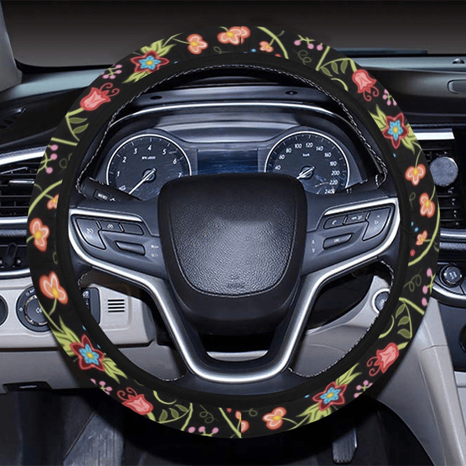 Fresh Fleur Midnight Steering Wheel Cover with Elastic Edge