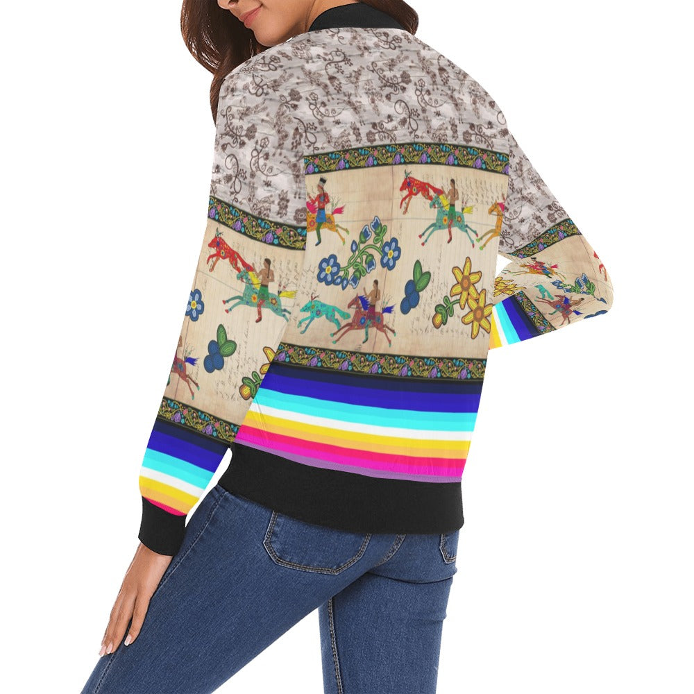 Brothers Race All Over Print Bomber Jacket for Women