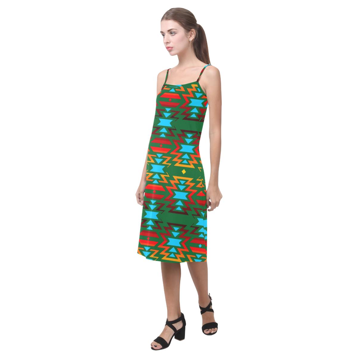 Big Pattern Fire Colors and Sky green Alcestis Slip Dress (Model D05) Alcestis Slip Dress (D05) e-joyer 