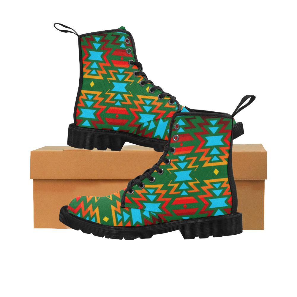 Big Pattern Fire Colors and Sky green Boots for Men (Black) (Model 1203H) Martin Boots for Men (Black) (1203H) e-joyer 