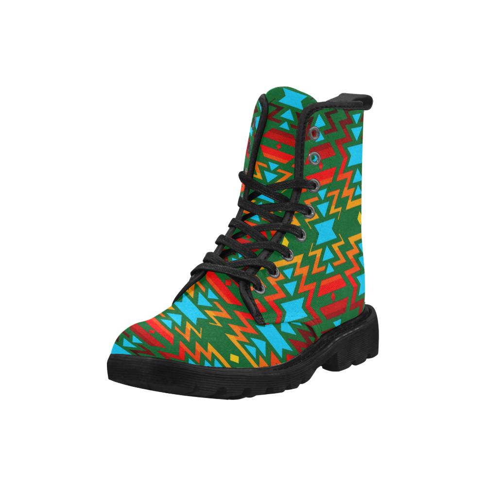 Big Pattern Fire Colors and Sky green Boots for Men (Black) (Model 1203H) Martin Boots for Men (Black) (1203H) e-joyer 