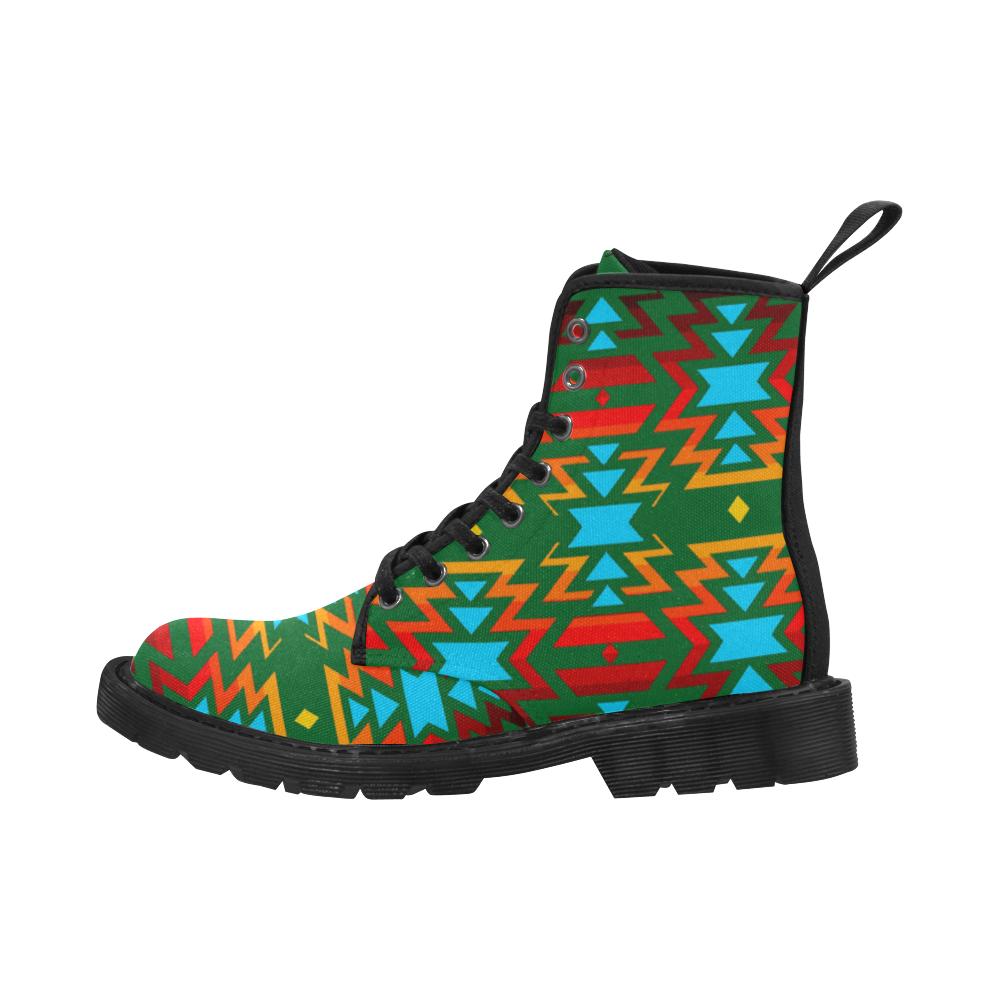 Big Pattern Fire Colors and Sky green Boots for Men (Black) (Model 1203H) Martin Boots for Men (Black) (1203H) e-joyer 