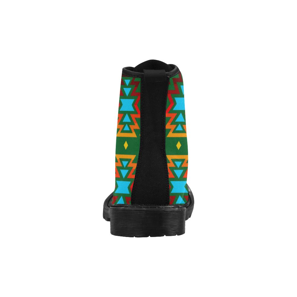 Big Pattern Fire Colors and Sky green Boots for Men (Black) (Model 1203H) Martin Boots for Men (Black) (1203H) e-joyer 