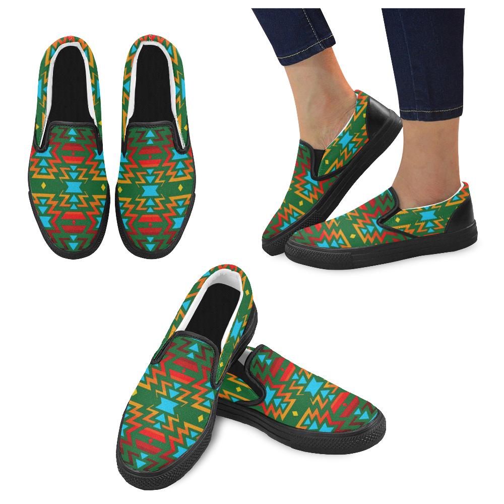 Big Pattern Fire Colors and Sky green Men's Unusual Slip-on Canvas Shoes (Model 019) Men's Unusual Slip-on Canvas Shoes (019) e-joyer 