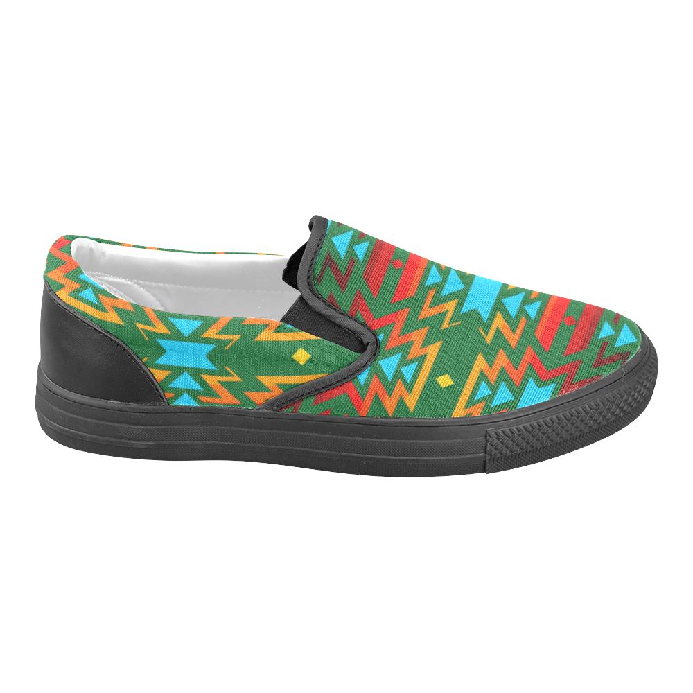 Big Pattern Fire Colors and Sky green Men's Unusual Slip-on Canvas Shoes (Model 019) Men's Unusual Slip-on Canvas Shoes (019) e-joyer 