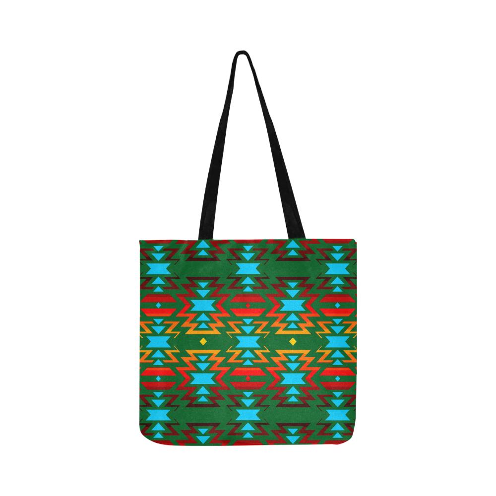 Big Pattern Fire Colors and Sky green Reusable Shopping Bag Model 1660 (Two sides) Shopping Tote Bag (1660) e-joyer 