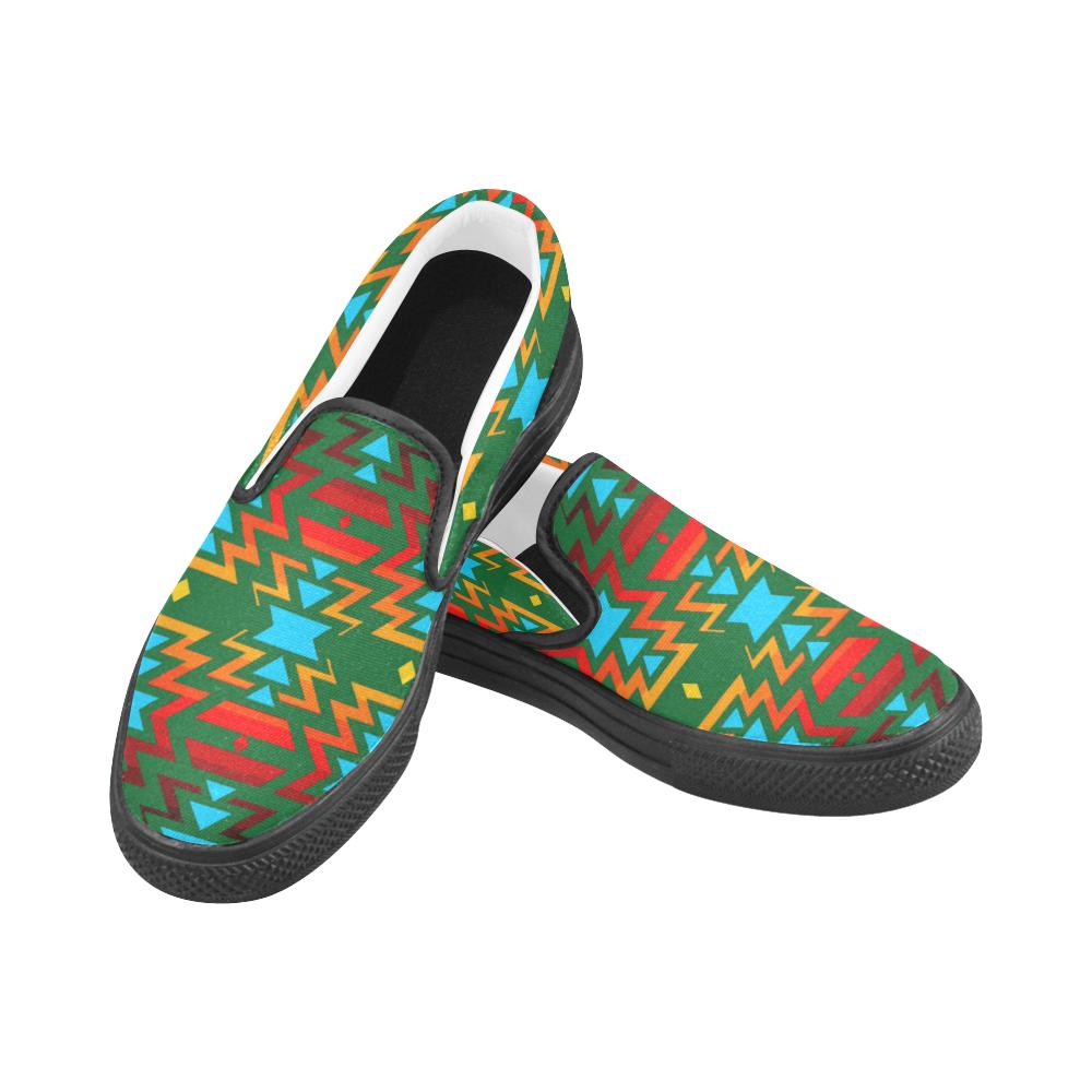 Big Pattern Fire Colors and Sky green Women's Unusual Slip-on Canvas Shoes (Model 019) Women's Unusual Slip-on Canvas Shoes (019) e-joyer 