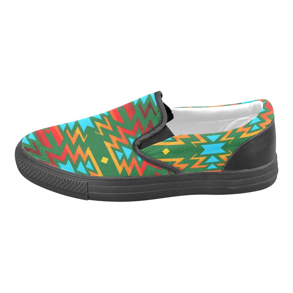 Big Pattern Fire Colors and Sky green Women's Unusual Slip-on Canvas Shoes (Model 019) Women's Unusual Slip-on Canvas Shoes (019) e-joyer 