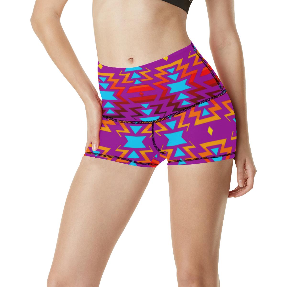 Big Pattern Fire Colors and Sky Moon Shadow Women's All Over Print Yoga Shorts (Model L17) Women's All Over Print Yoga Shorts (L17) e-joyer 