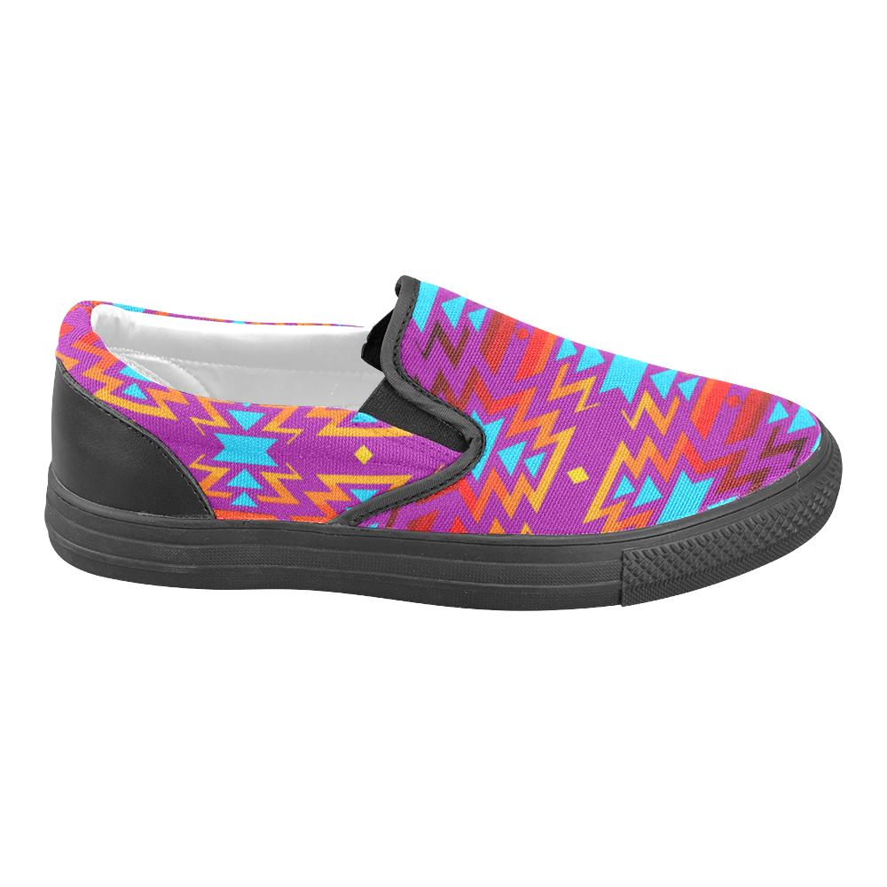 Big Pattern Fire Colors and Sky Moon Shadow Women's Unusual Slip-on Canvas Shoes (Model 019) Women's Unusual Slip-on Canvas Shoes (019) e-joyer 