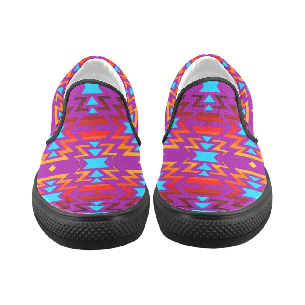 Big Pattern Fire Colors and Sky Moon Shadow Women's Unusual Slip-on Canvas Shoes (Model 019) Women's Unusual Slip-on Canvas Shoes (019) e-joyer 