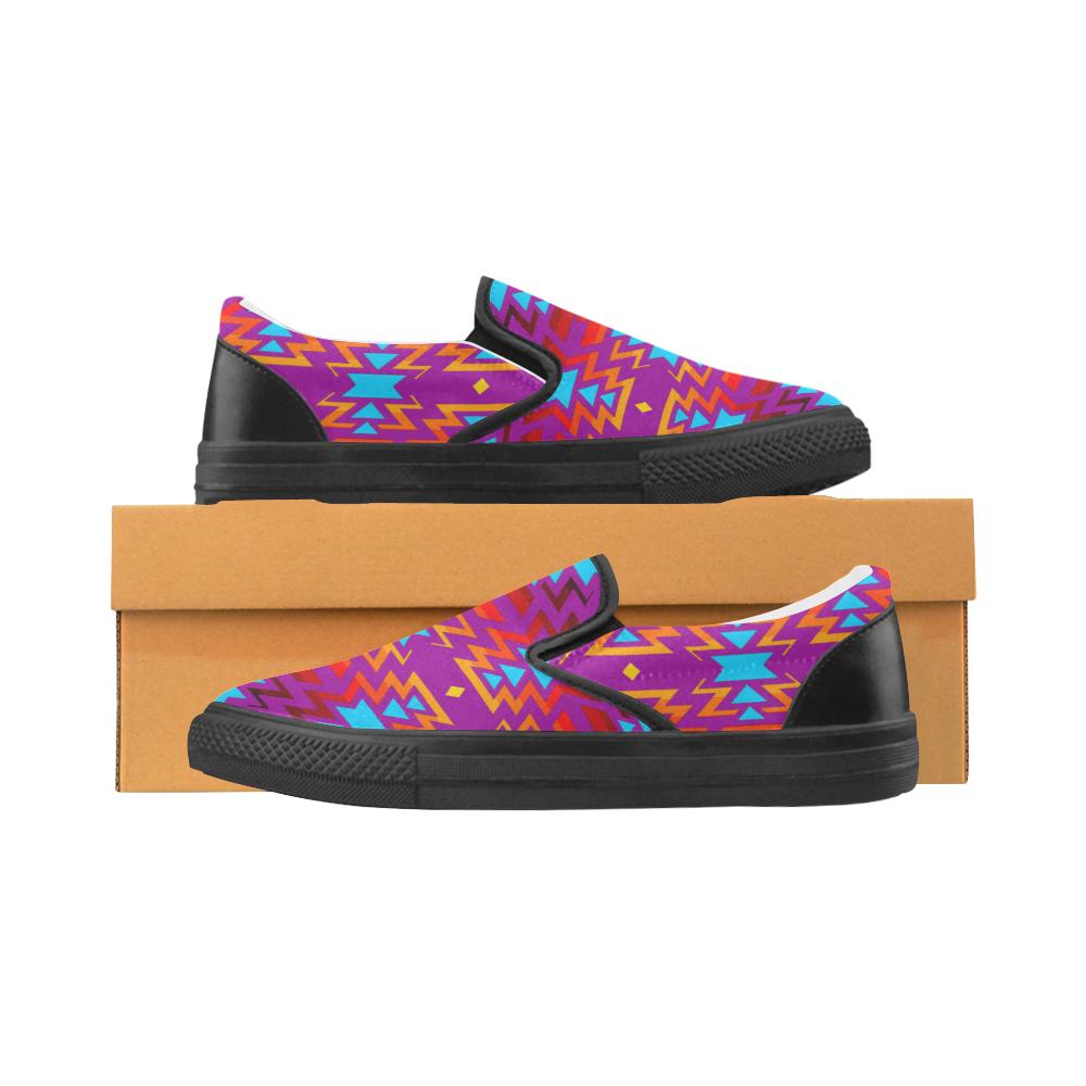 Big Pattern Fire Colors and Sky Moon Shadow Women's Unusual Slip-on Canvas Shoes (Model 019) Women's Unusual Slip-on Canvas Shoes (019) e-joyer 