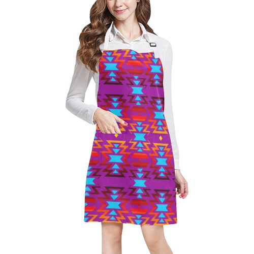 Big Pattern Fire Colors and Sky purple All Over Print Apron All Over Print Apron e-joyer 