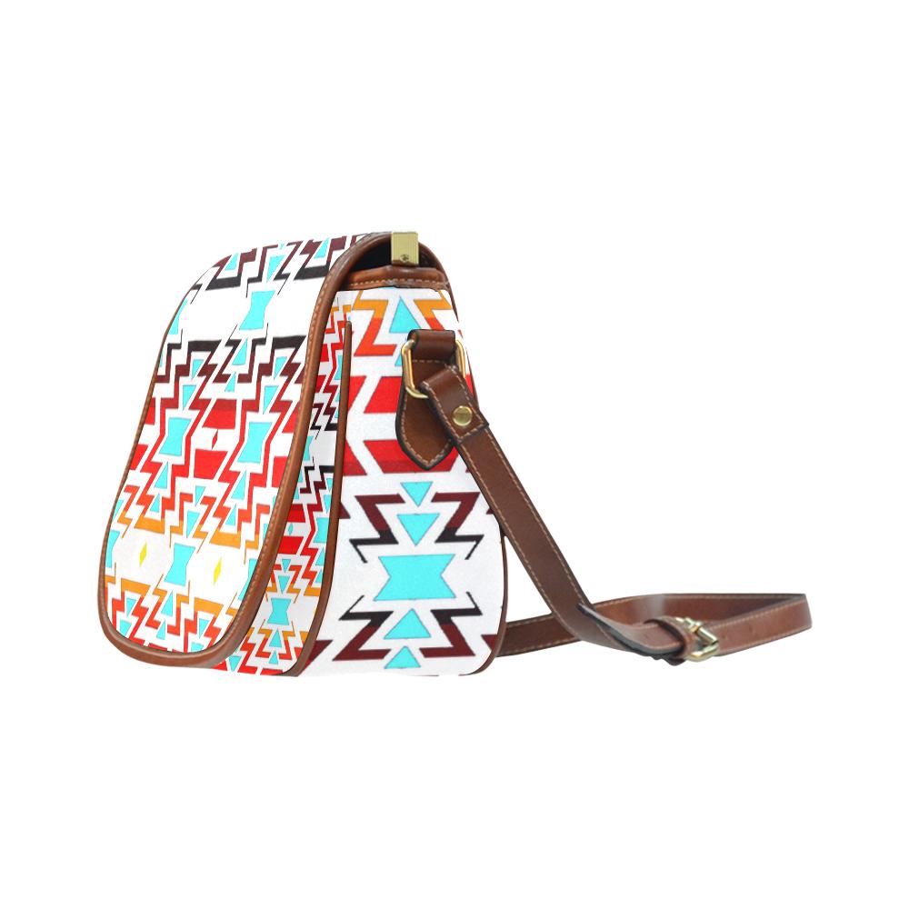 Big Pattern Fire Colors and Sky white final Saddle Bag/Small (Model 1649) Full Customization Saddle Bag/Small (Full Customization) e-joyer 