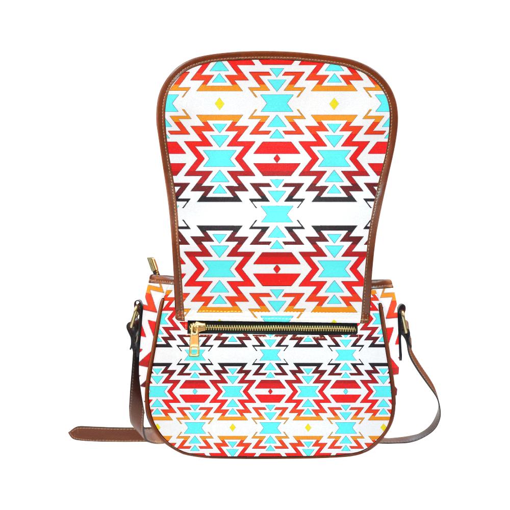 Big Pattern Fire Colors and Sky white final Saddle Bag/Small (Model 1649) Full Customization Saddle Bag/Small (Full Customization) e-joyer 