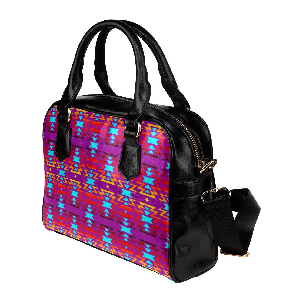 Big Pattern Fire Colors and Turquoise purple 2 Shoulder Handbag (Model 1634) Shoulder Handbags (1634) e-joyer 