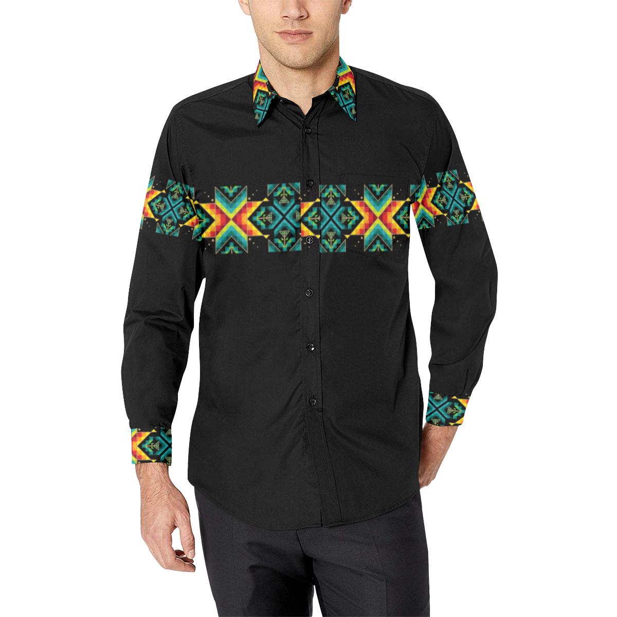 Black Blanket Strip-1 Men's All Over Print Casual Dress Shirt (Model T61) Men's Dress Shirt (T61) e-joyer 