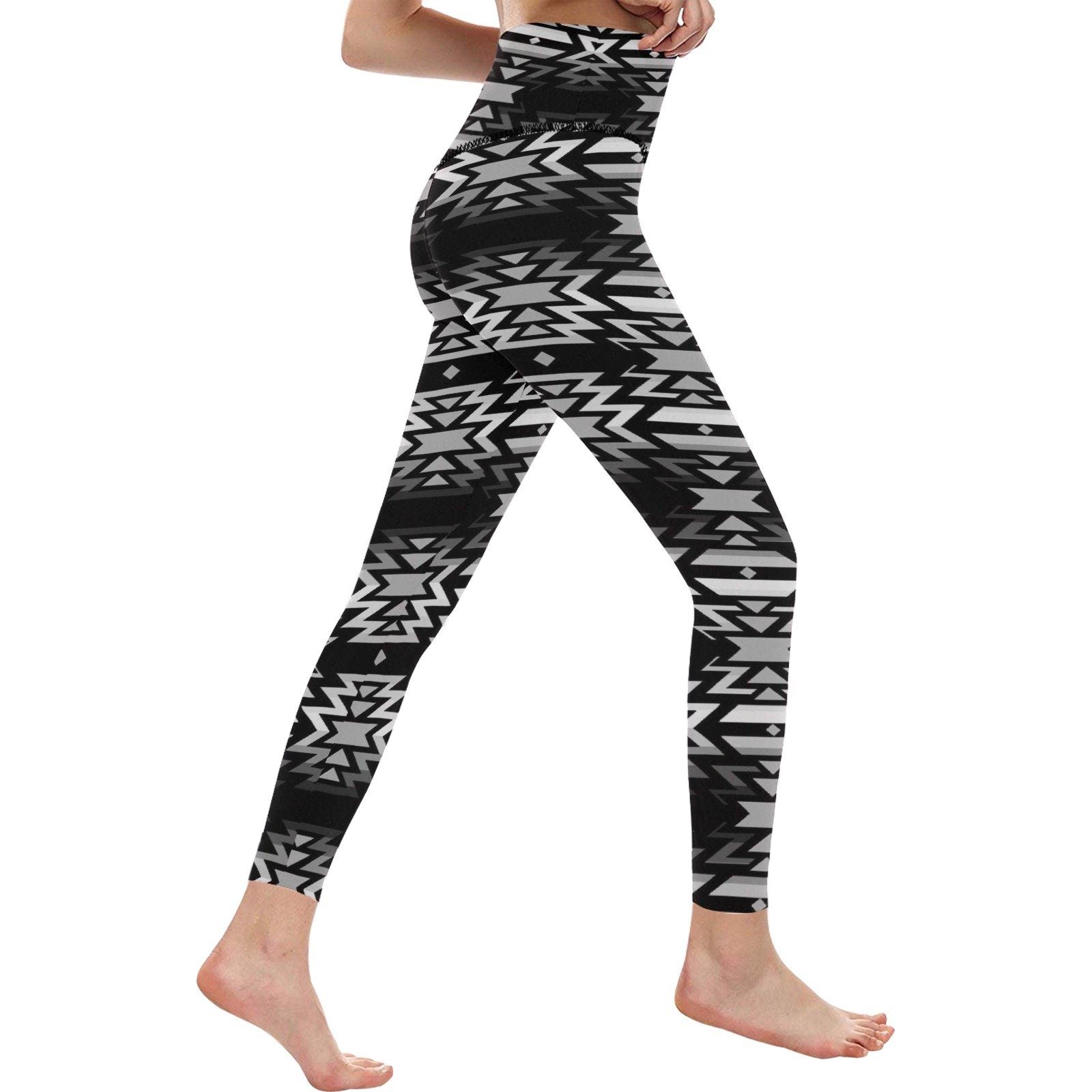 Black Fire and Gray All Over Print High-Waisted Leggings (Model L36) High-Waisted Leggings (L36) e-joyer 